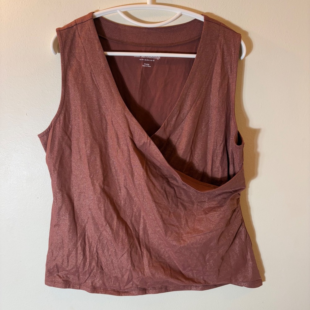 Soft Surroundings Surplice Wrap Top Womens XL Terracotta Metallic Shimmer